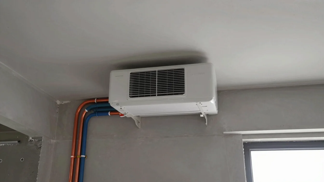 Documentary construction photograph, wall-mounted air-conditionin