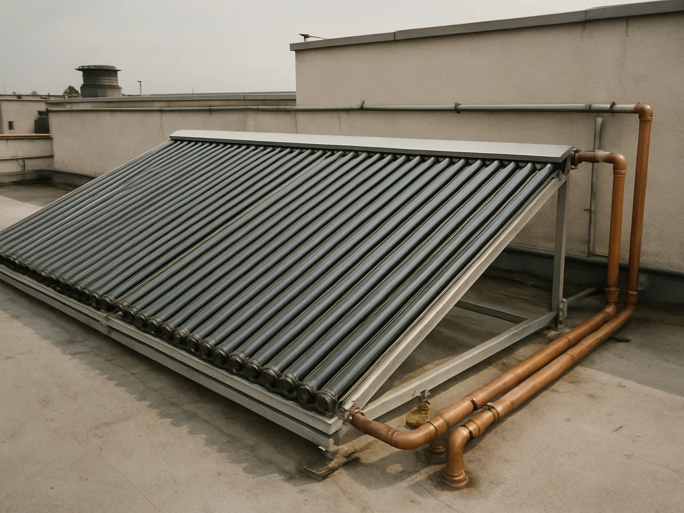 Documentary construction photograph, non-electric solar collector